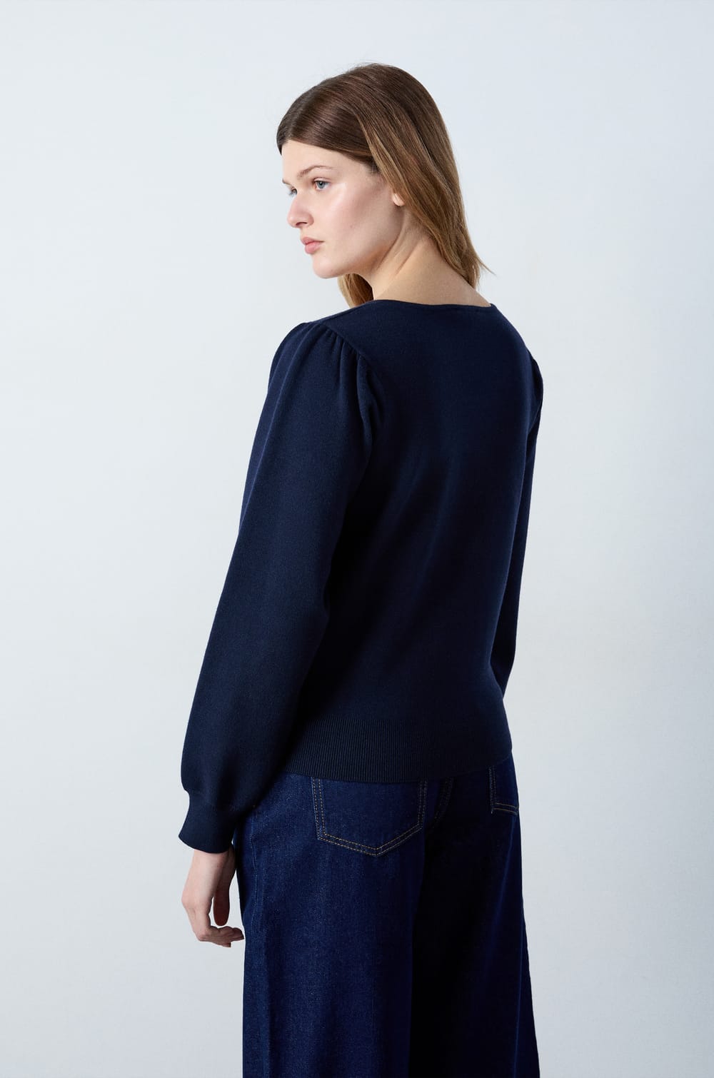 Sweater with Lace-up Collar;${refinementColor}