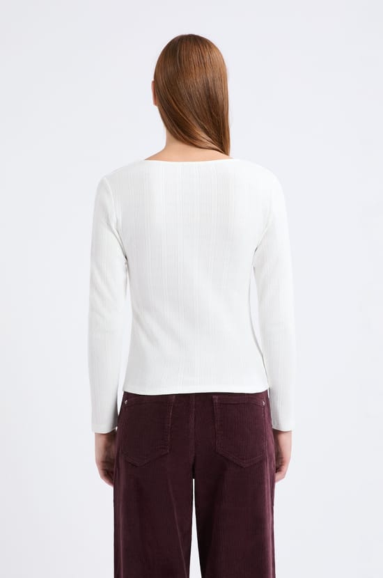 T-shirt manches longues en coton pointelle;${refinementColor}