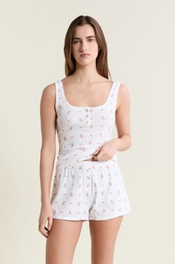 Short de pyjama &agrave; motifs en coton en pointelle;${refinementColor}