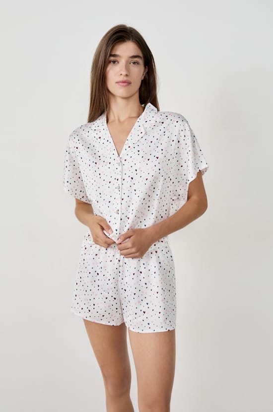 Satin pyjama shirt with heart print;${refinementColor}