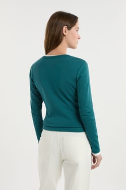 T-shirt boutonn&eacute; &agrave; manches longues en coton;${refinementColor}