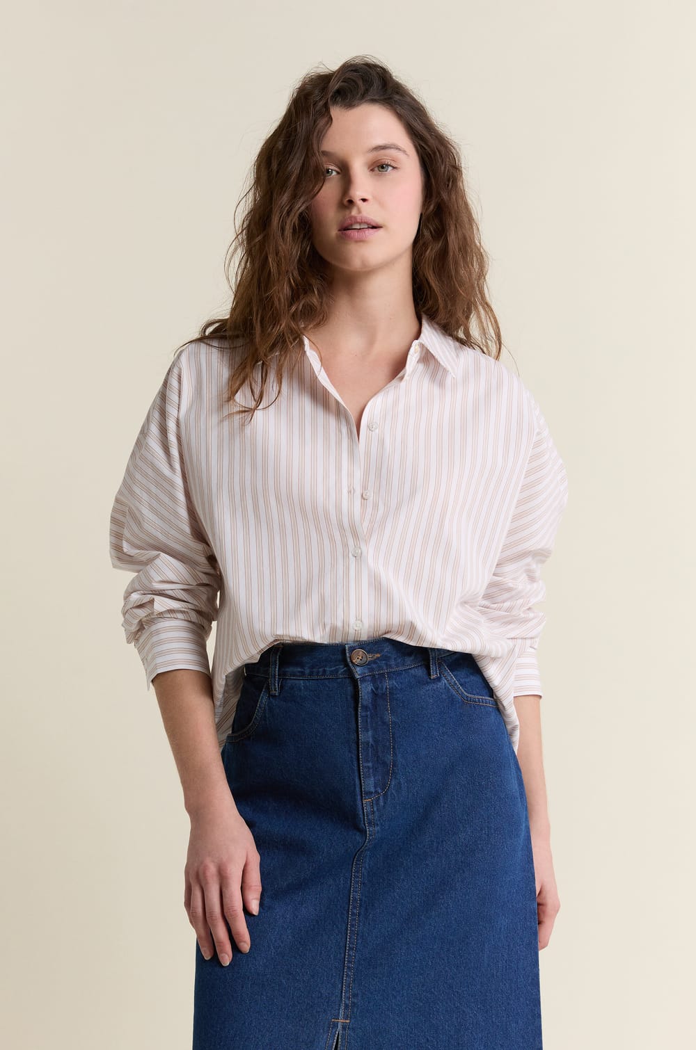 Chemise &agrave; rayures en coton;${refinementColor}