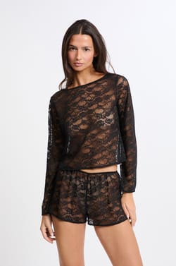 Long-sleeved Top in Transparent Lace;${refinementColor}