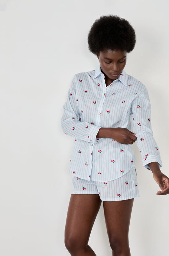 Striped pyjama shirt with cherries;${refinementColor}
