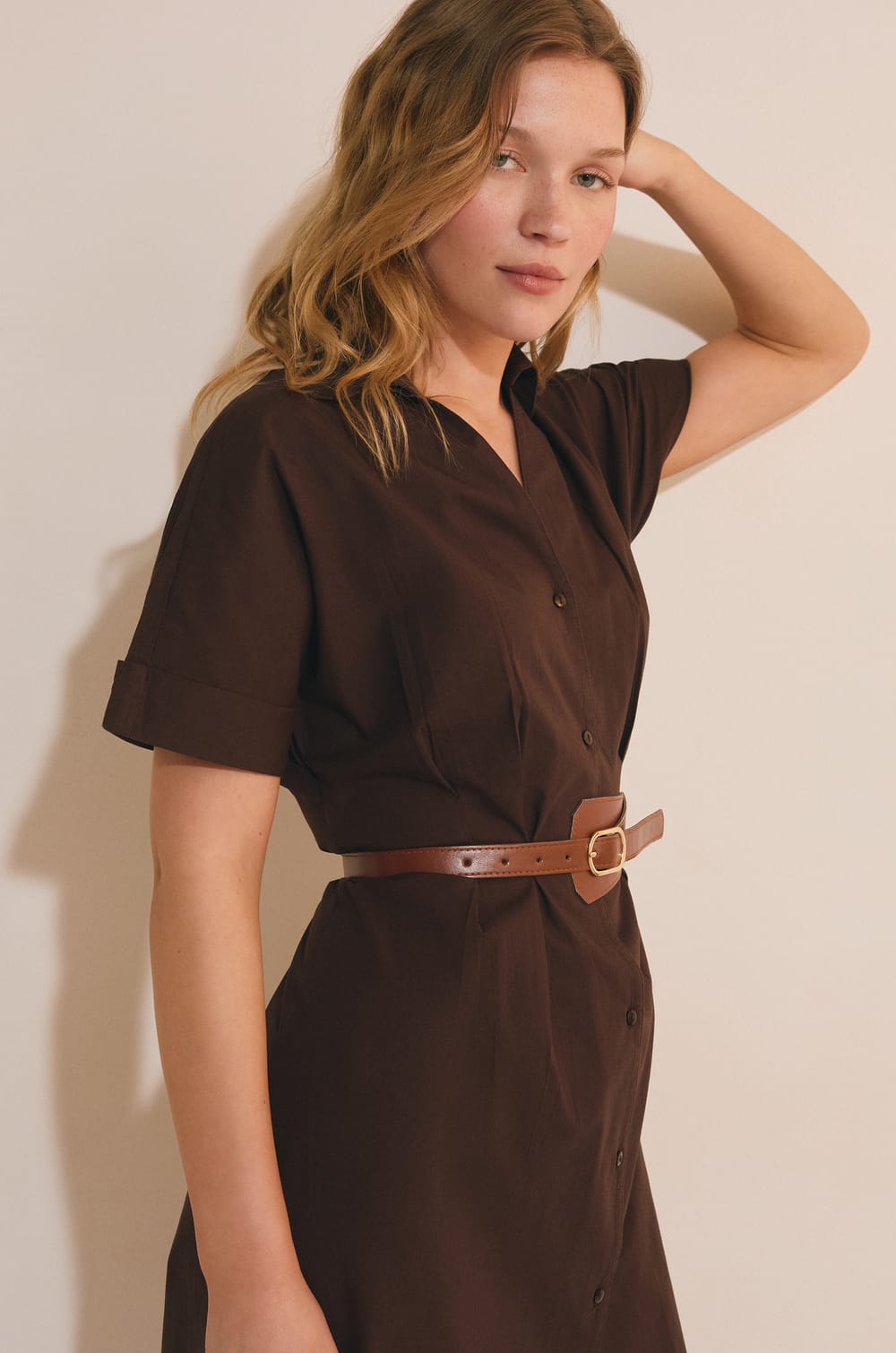 Robe midi avec boutons en coton;${refinementColor}