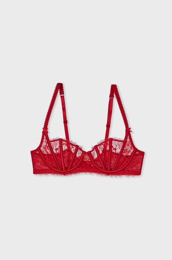Lace and satin balconette bra;${refinementColor}