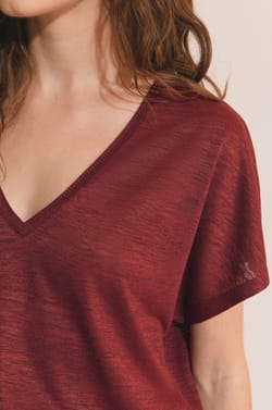 T-shirt manches courtes &agrave; col V;${refinementColor}