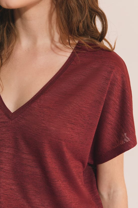 T-shirt manches courtes &agrave; col V;${refinementColor}