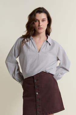 Blouse &agrave; rayures en coton;${refinementColor}