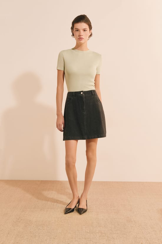Jupe courte en jean &agrave; sequins;${refinementColor}