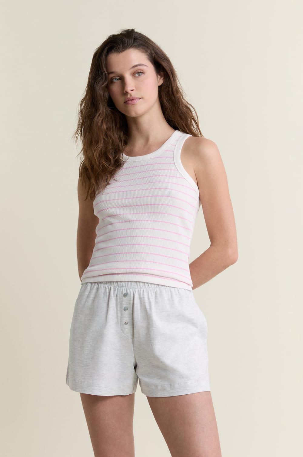 D&eacute;bardeur de pyjama col rond avec coton;${refinementColor}