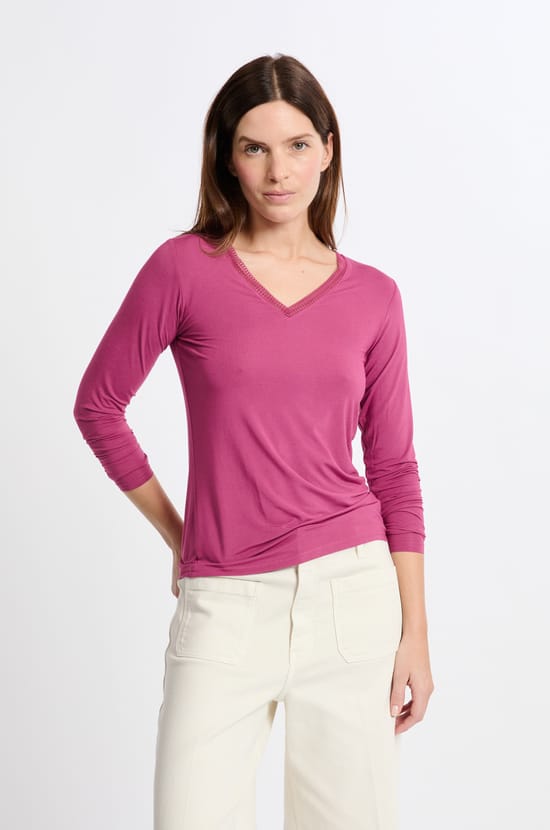 T-shirt col V maille thermique;${refinementColor}