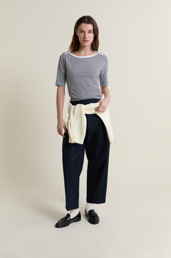 T-shirt col rond &agrave; rayures;${refinementColor}