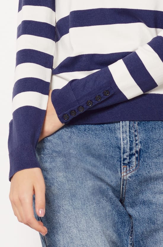 Breton Sweater with Boat Neck and Button Details;${refinementColor}