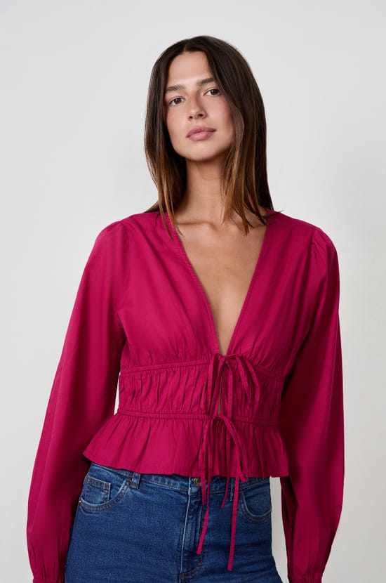 Long-Sleeved Blouse with Ties;${refinementColor}