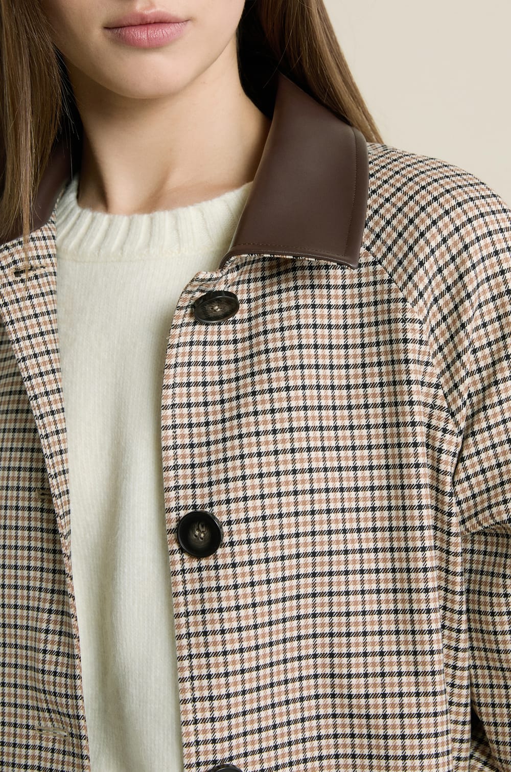 Long Checkered Trench Coat;${refinementColor}
