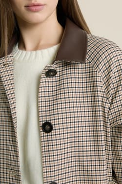 Long Checkered Trench Coat;${refinementColor}