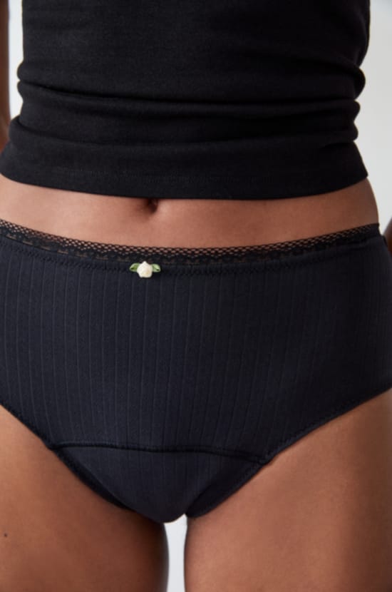 Culotte menstruelle taille haute pointelle - Flux moyen;${refinementColor}