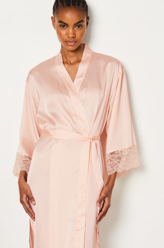 Long Satin Robe With Lace Details;${refinementColor}