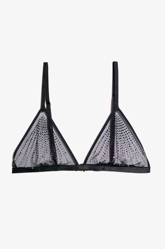 Wireless Triangle Bra with Tulle and Rhinestones;${refinementColor}