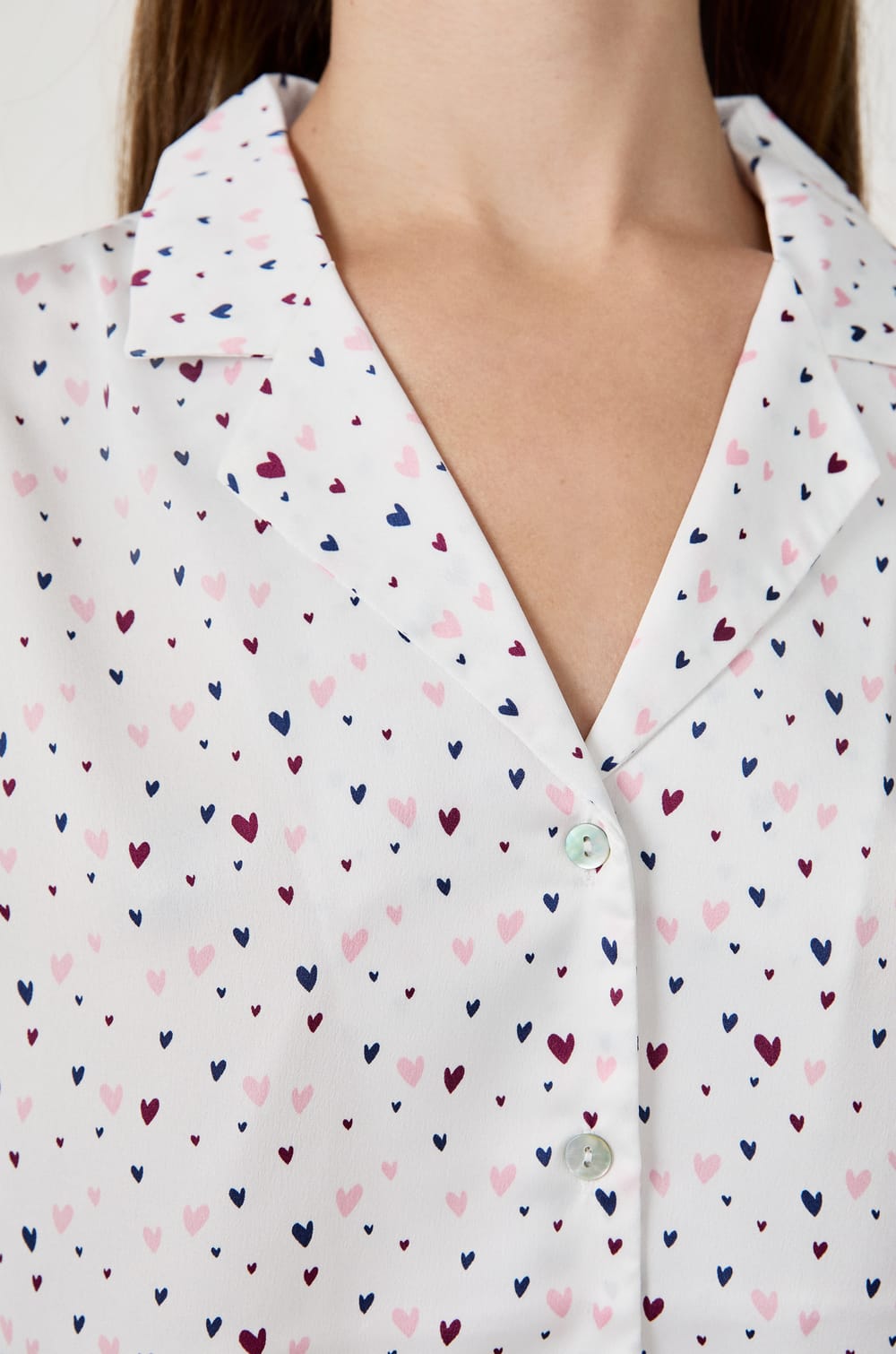 Satin pyjama shirt with heart print;${refinementColor}