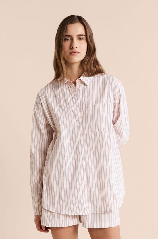 Striped Pyjama Shirt with Cotton;${refinementColor}