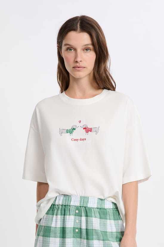 Cotton T-Shirt With Dog Pattern;${refinementColor}