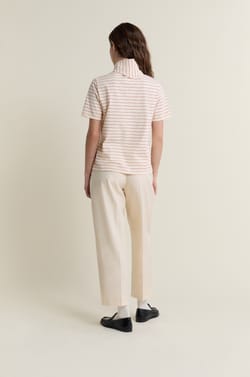 Short-sleeved striped cotton t-shirt with foulard detail;${refinementColor}
