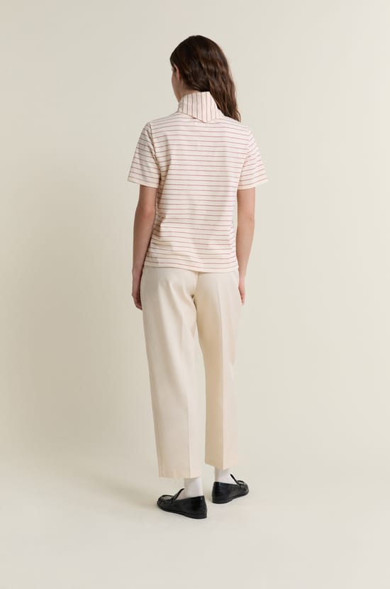 Short-sleeved striped cotton t-shirt with foulard detail;${refinementColor}