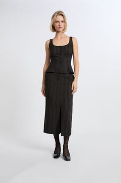 Jupe longue &agrave; rayures avec fente;${refinementColor}