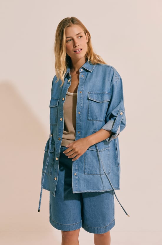 Mid-length denim-effect cotton jacket;${refinementColor}