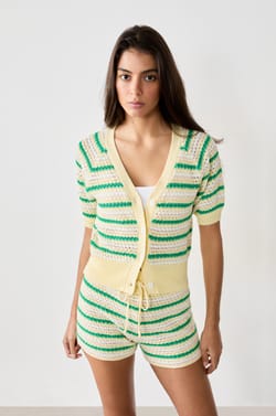 Short-sleeved striped cardigan;${refinementColor}