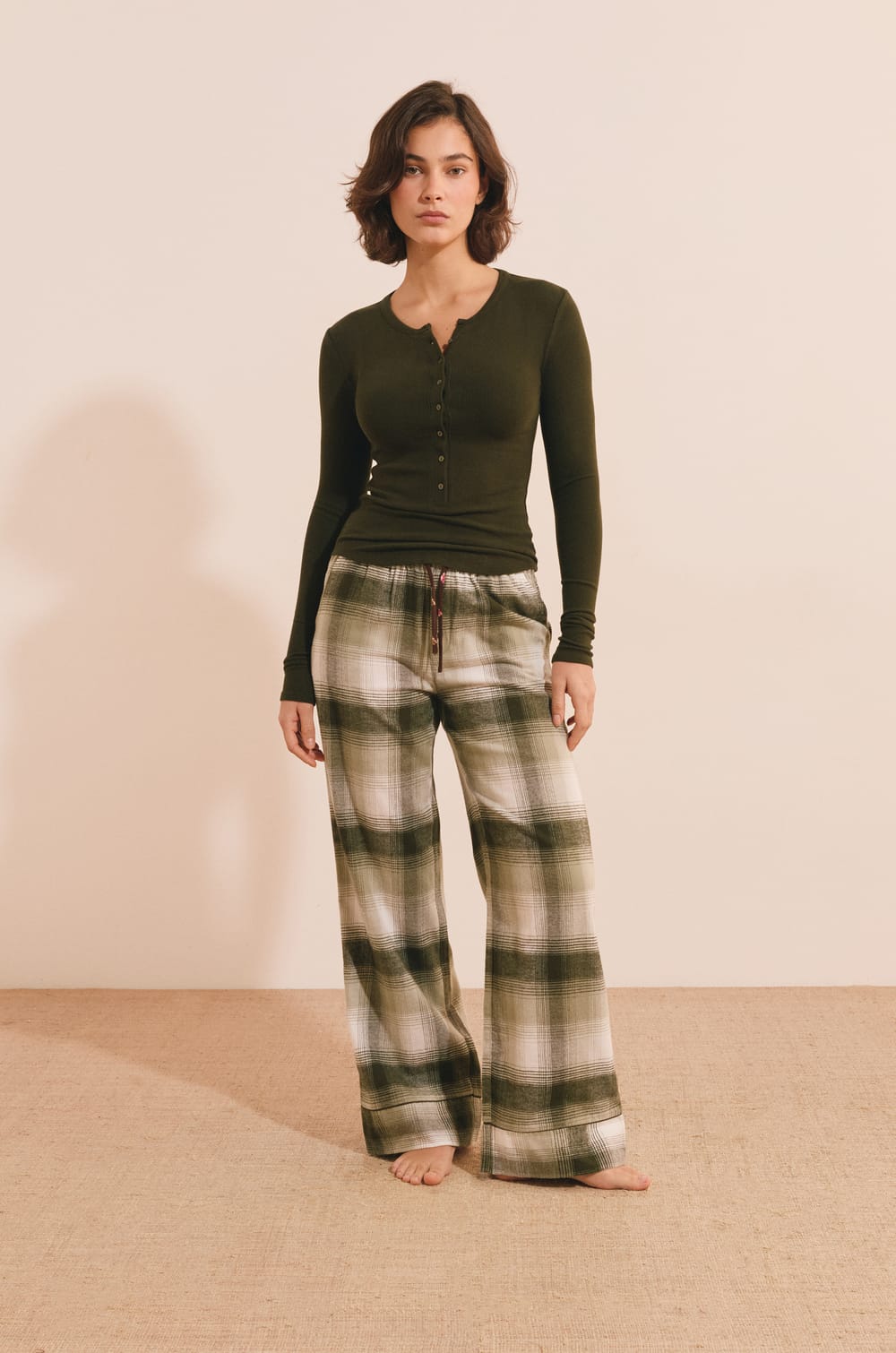 Pantalon de pyjama &agrave; carreaux en coton;${refinementColor}