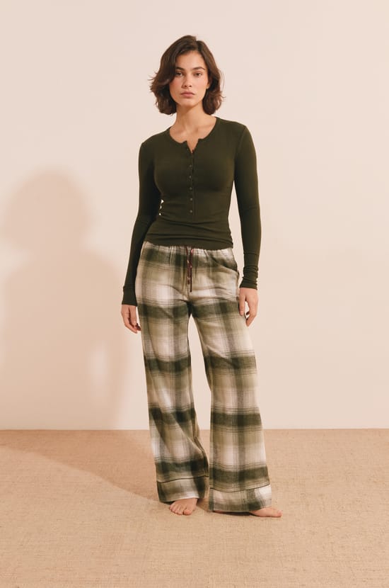 Pantalon de pyjama &agrave; carreaux en coton;${refinementColor}
