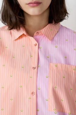 Short-sleeved striped pyjama shirt Smiley®ORIGINALS;${refinementColor}