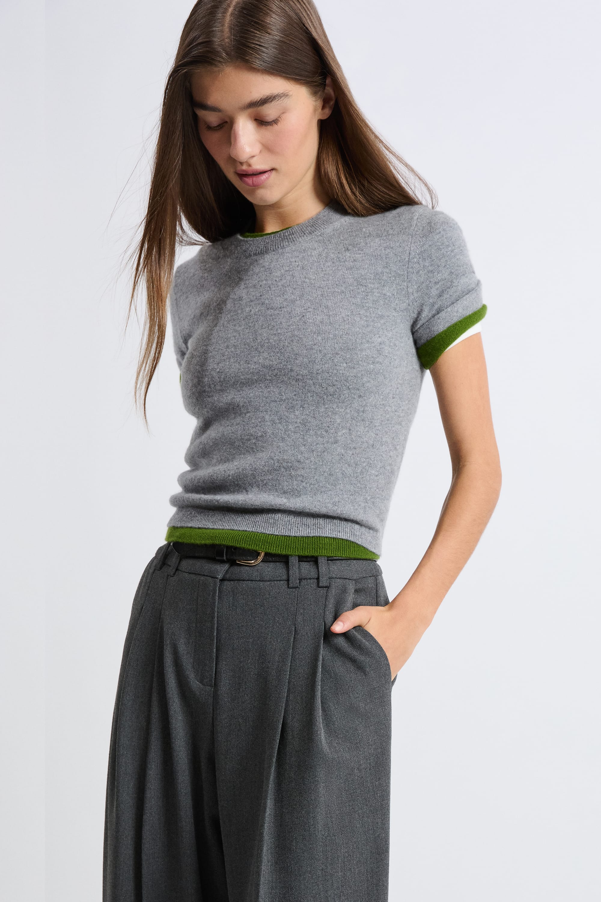 Short-Sleeved Cashmere Sweater - LOUISE MINI MC - GRIS - ETAM Short-Sleeved Cashmere Sweater - LOUISE MINI MC - GRIS - ETAM