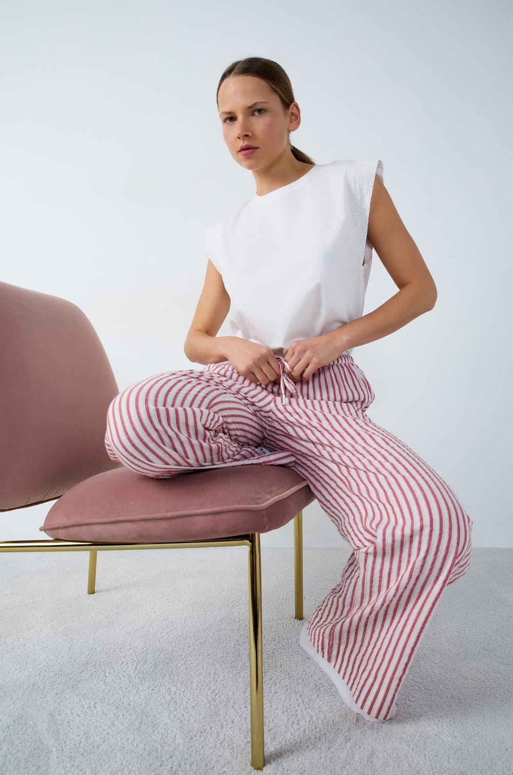 Striped Cotton Pyjama Bottoms;${refinementColor}