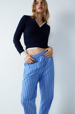 Striped cotton pyjama trousers;${refinementColor}