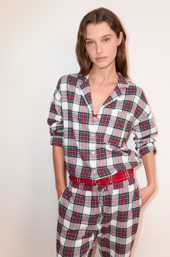 2-Piece Checkered Cotton Pajama Set;${refinementColor}