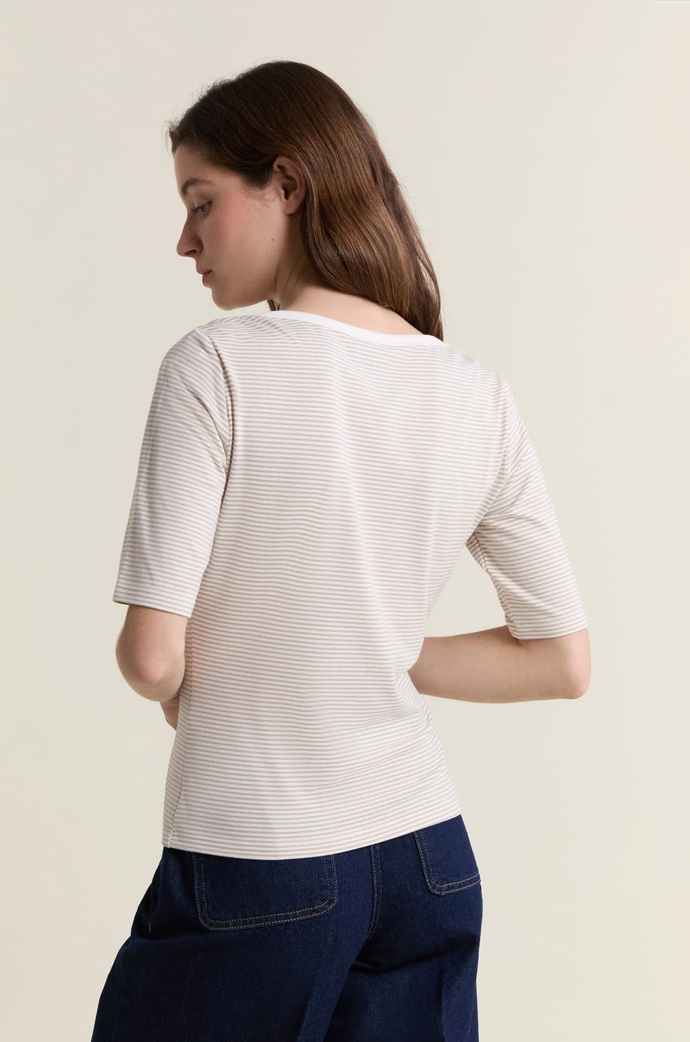 T-shirt col rond &agrave; rayures;${refinementColor}