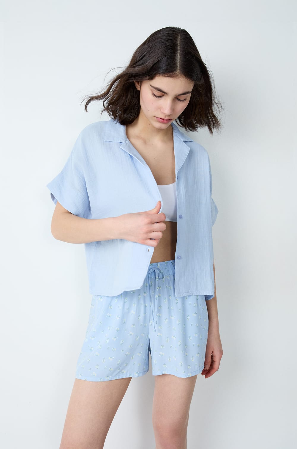 Camisa de pijama de algodón de manga corta;${refinementColor}
