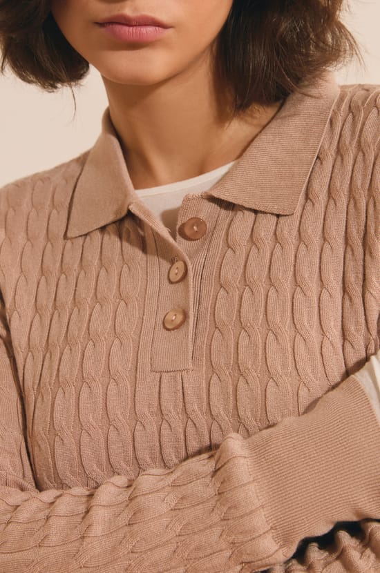 Pull manches longues col polo;${refinementColor}