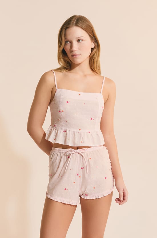 Top de pyjama avec un motif fleur;${refinementColor}