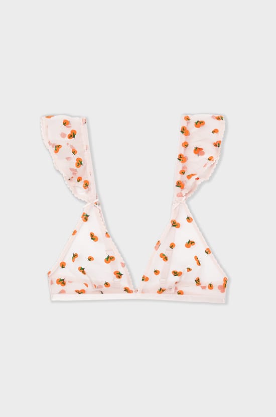 Orange Tulle Wireless Triangle Bra;${refinementColor}