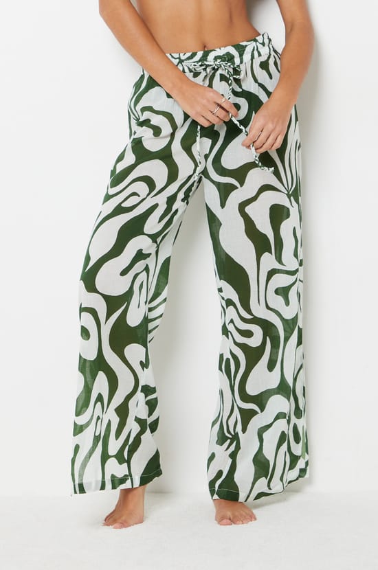 Pantalon de plage à motif en coton;${refinementColor}
