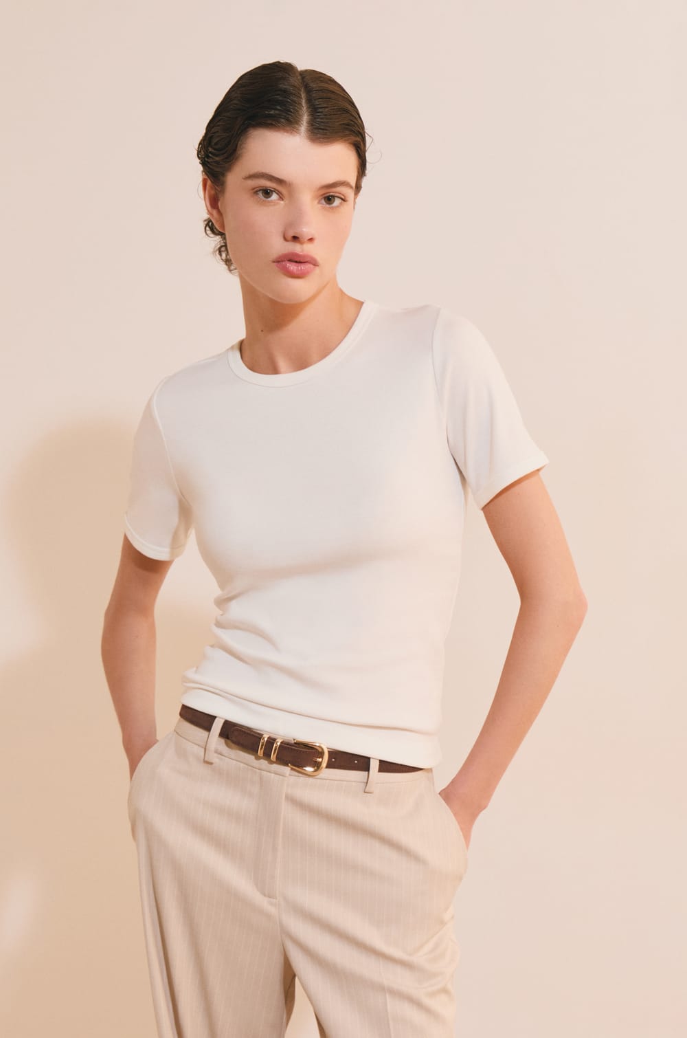 T-shirt manches courtes avec coton modal;${refinementColor}