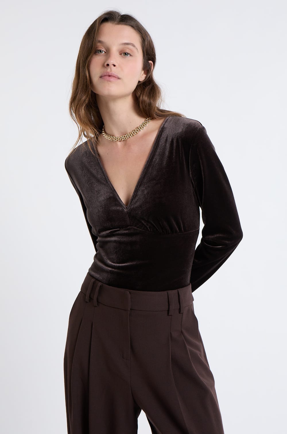 Body manches longues en velours;${refinementColor}