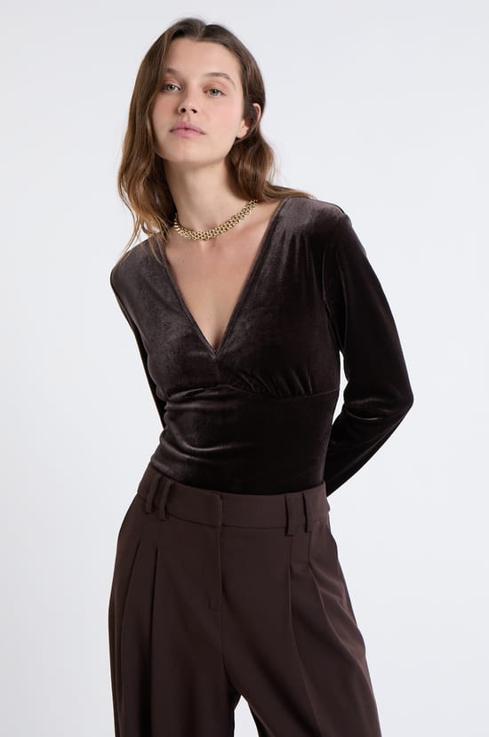 Body manches longues en velours;${refinementColor}