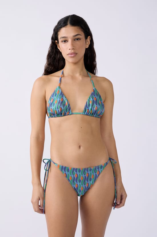 Glittery Triangle Bikini Top;${refinementColor}