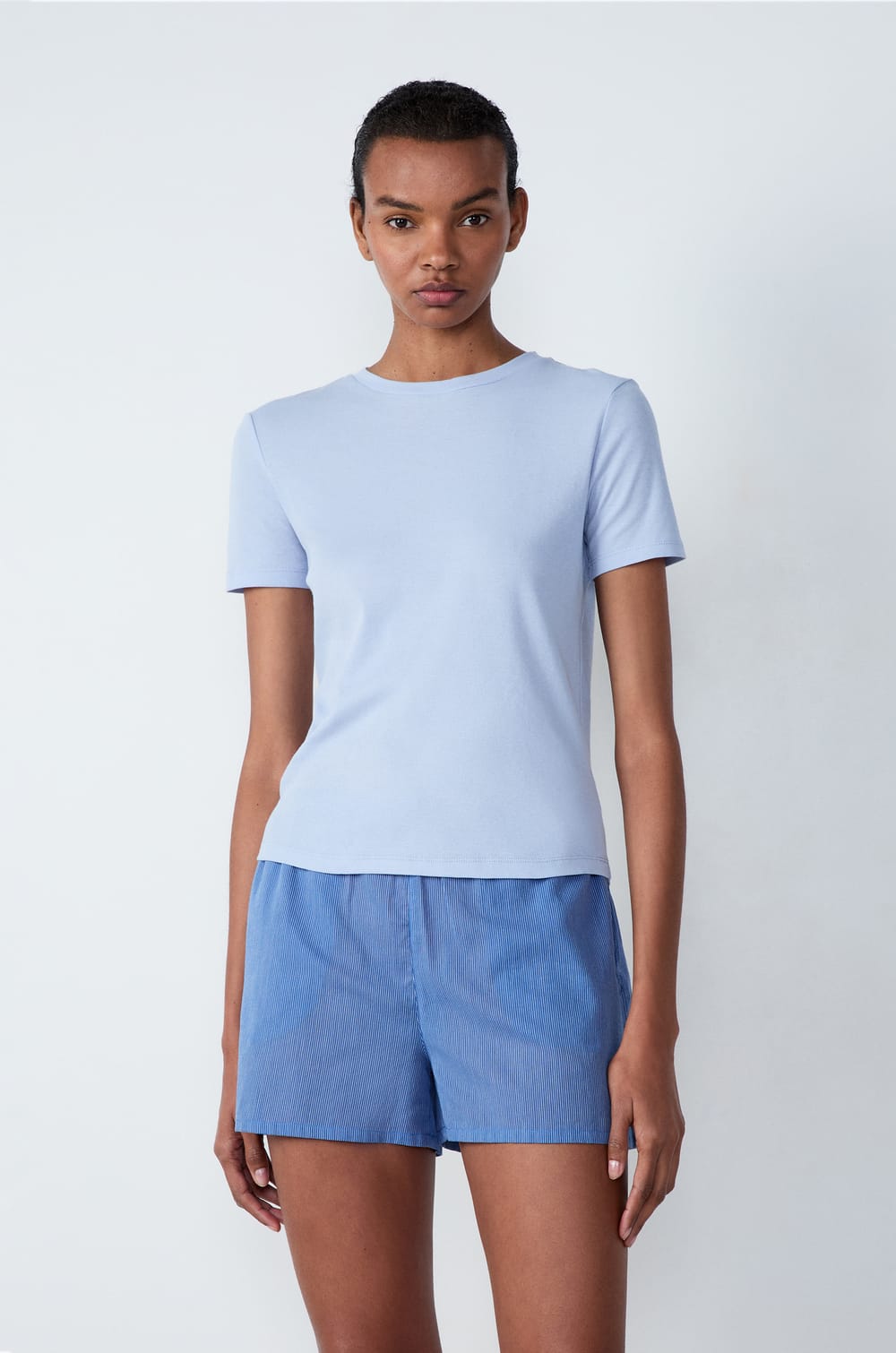 Short-Sleeved Ribbed Cotton T-Shirt;${refinementColor}